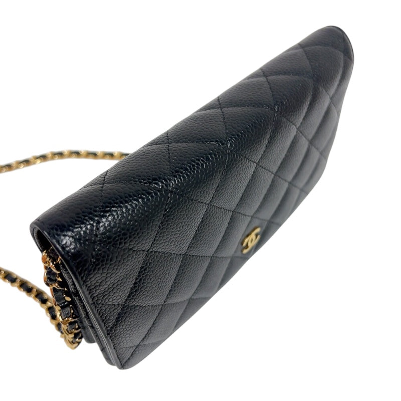 シャネル CHANEL マトラッセチェーンウォレット A33814 ブラック　ゴールド金具 キャビアスキン レディース 長財布