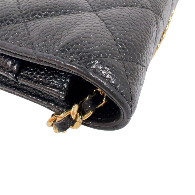 シャネル CHANEL マトラッセチェーンウォレット A33814 ブラック　ゴールド金具 キャビアスキン レディース 長財布