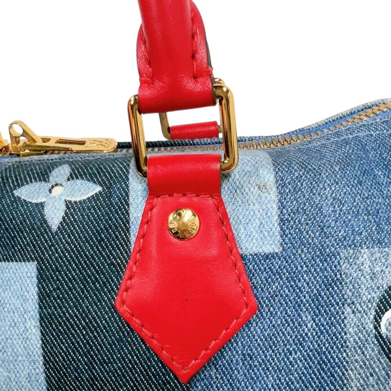 ルイ・ヴィトン LOUIS VUITTON スピーディ・バンドリエール30 M45041 ブルー/レッド　ゴールド金具 モノグラム・デニム レディース ボストンバッグ