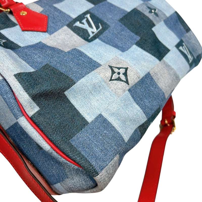 ルイ・ヴィトン LOUIS VUITTON スピーディ・バンドリエール30 M45041 ブルー/レッド　ゴールド金具 モノグラム・デニム レディース ボストンバッグ