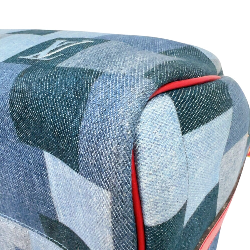 ルイ・ヴィトン LOUIS VUITTON スピーディ・バンドリエール30 M45041 ブルー/レッド　ゴールド金具 モノグラム・デニム レディース ボストンバッグ