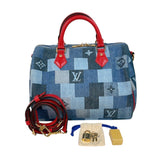 ルイ・ヴィトン LOUIS VUITTON スピーディ・バンドリエール30 M45041 ブルー/レッド　ゴールド金具 モノグラム・デニム レディース ボストンバッグ