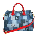 ルイ・ヴィトン LOUIS VUITTON スピーディ・バンドリエール30 M45041 ブルー/レッド　ゴールド金具 モノグラム・デニム レディース ボストンバッグ