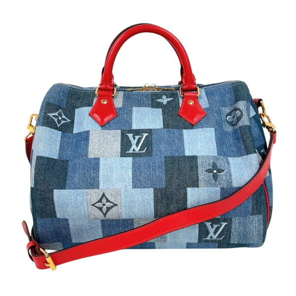 ルイ・ヴィトン LOUIS VUITTON スピーディ・バンドリエール30 M45041 ブルー/レッド　ゴールド金具 モノグラム・デニム レディース ボストンバッグ
