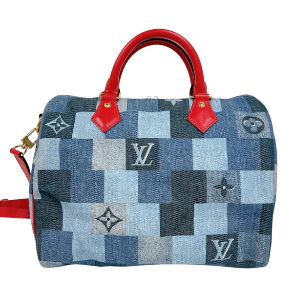 ルイ・ヴィトン LOUIS VUITTON スピーディ・バンドリエール30 M45041 ブルー/レッド　ゴールド金具 モノグラム・デニム レディース ボストンバッグ