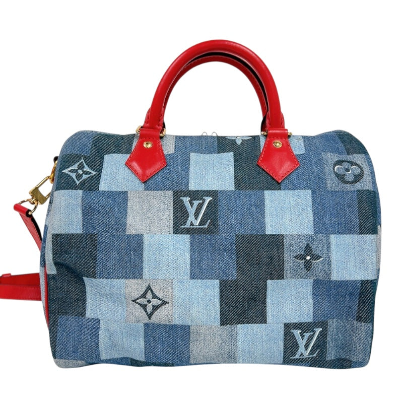 ルイ・ヴィトン LOUIS VUITTON スピーディ・バンドリエール30 M45041 ブルー/レッド　ゴールド金具 モノグラム・デニム レディース ボストンバッグ