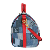 ルイ・ヴィトン LOUIS VUITTON スピーディ・バンドリエール30 M45041 ブルー/レッド　ゴールド金具 モノグラム・デニム レディース ボストンバッグ