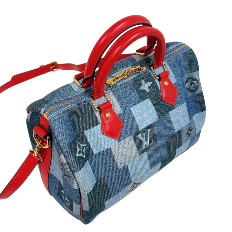 ルイ・ヴィトン LOUIS VUITTON スピーディ・バンドリエール30 M45041 ブルー/レッド　ゴールド金具 モノグラム・デニム レディース ボストンバッグ