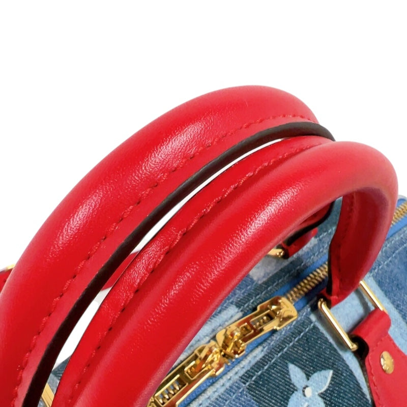 ルイ・ヴィトン LOUIS VUITTON スピーディ・バンドリエール30 M45041 ブルー/レッド　ゴールド金具 モノグラム・デニム レディース ボストンバッグ