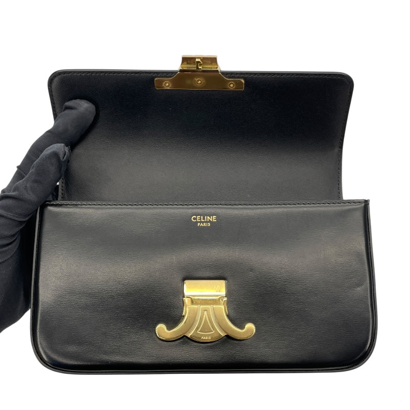 セリーヌ CELINE チェーン ショルダーバッグ クロード 115203 ブラック GD金具 シャイニーカーフ レディース ショルダーバッグ
