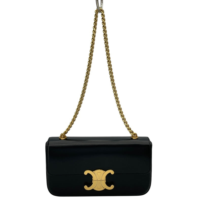 セリーヌ CELINE チェーン ショルダーバッグ クロード 115203 ブラック GD金具 シャイニーカーフ レディース ショルダーバッグ