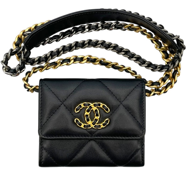 シャネル CHANEL CHANEL19 チェーンコインパス AP1787 31番台 ブラック GD SV金具 ラムスキン レディース コインケース
