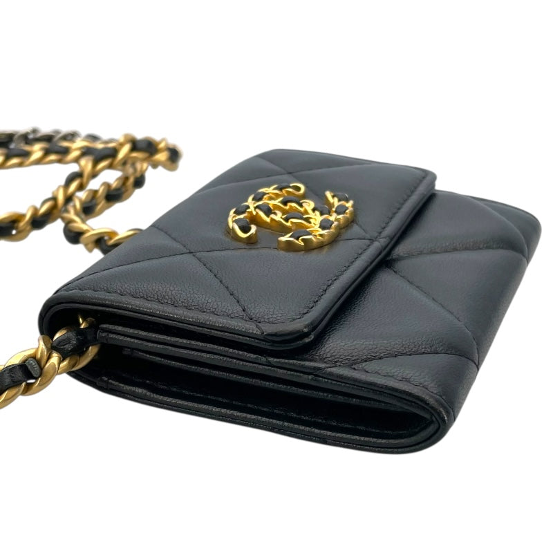 シャネル CHANEL CHANEL19 チェーンコインパス AP1787 31番台 ブラック GD SV金具 ラムスキン レディース コインケース