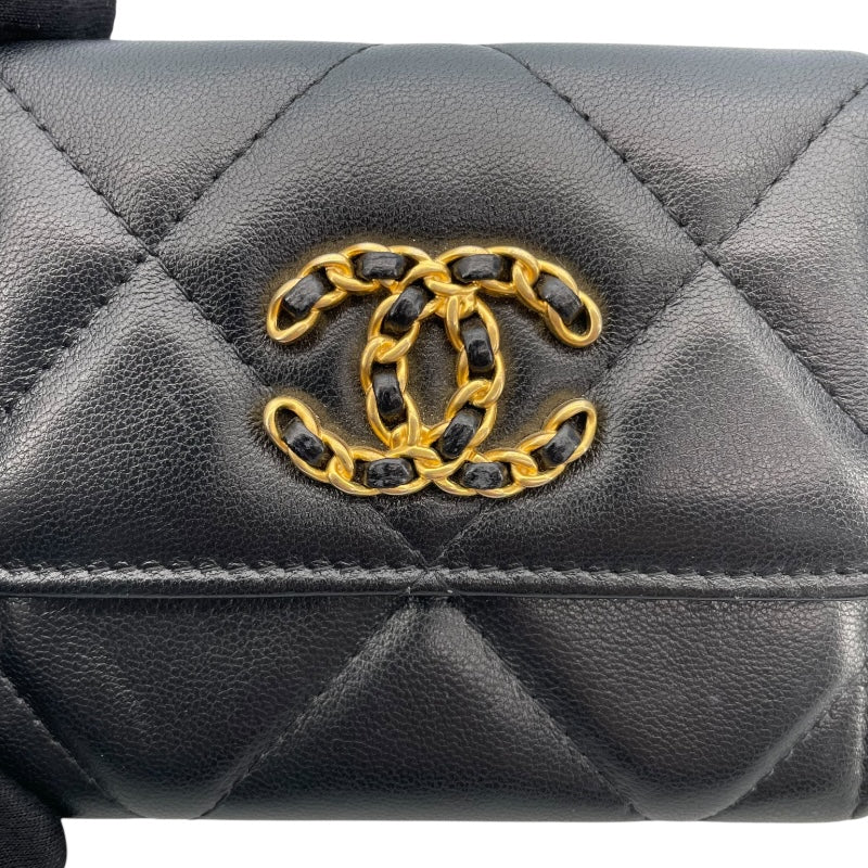 シャネル CHANEL CHANEL19 チェーンコインパス AP1787 31番台 ブラック GD SV金具 ラムスキン レディース コインケース