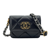 シャネル CHANEL CHANEL19 チェーンウエストバッグ ブラック　GDxSV金具 ラムスキン レディース ショルダーバッグ