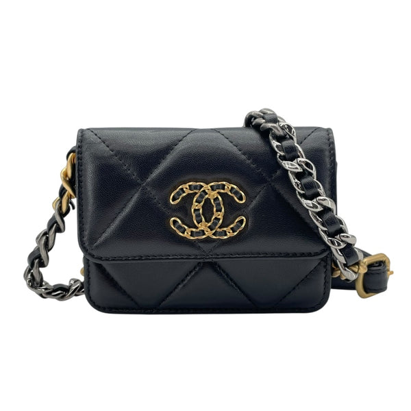 シャネル CHANEL CHANEL19 チェーンウエストバッグ ブラック　GDxSV金具 ラムスキン レディース ショルダーバッグ