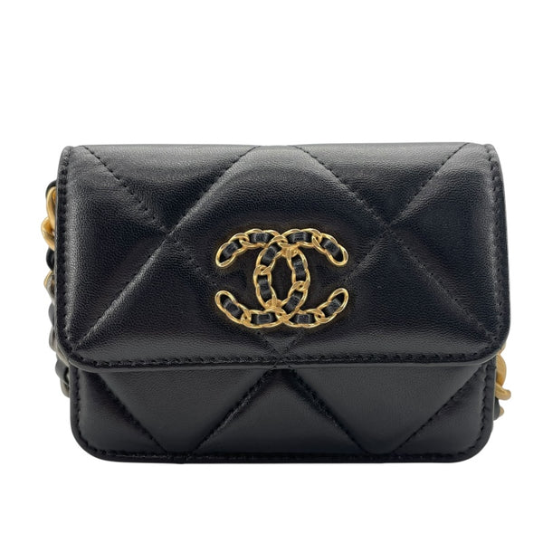 シャネル CHANEL CHANEL19 チェーンウエストバッグ ブラック　GDxSV金具 ラムスキン レディース ショルダーバッグ