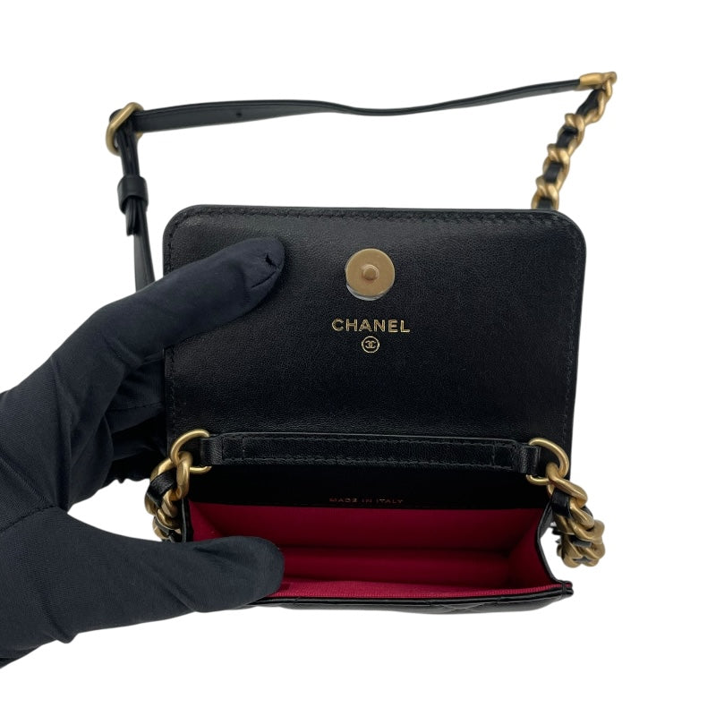 シャネル CHANEL CHANEL19 チェーンウエストバッグ ブラック　GDxSV金具 ラムスキン レディース ショルダーバッグ