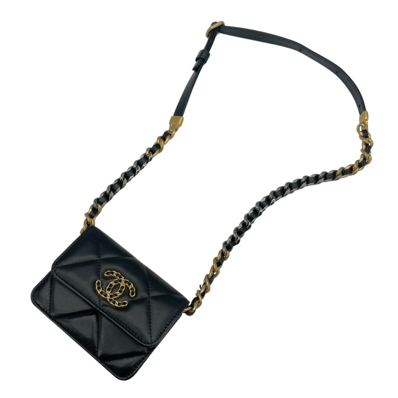 シャネル CHANEL CHANEL19 チェーンウエストバッグ ブラック　GDxSV金具 ラムスキン レディース ショルダーバッグ