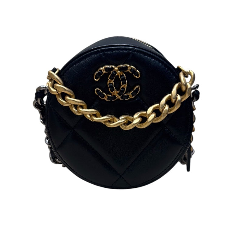シャネル CHANEL CHANEL19　ラウンドチェーンショルダーバッグ ブラック ラムスキン レディース ショルダーバッグ