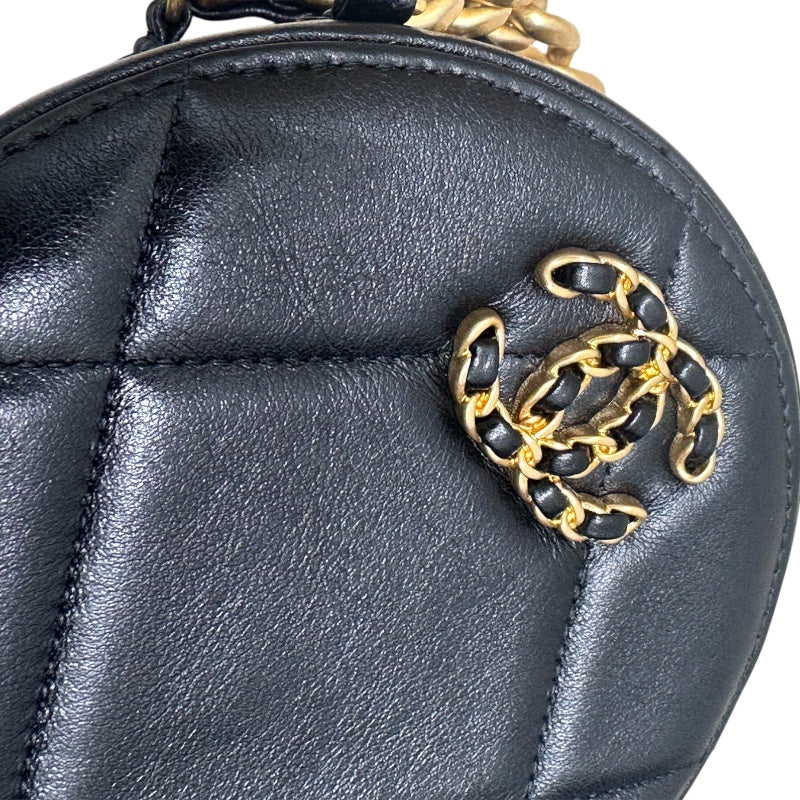 シャネル CHANEL CHANEL19　ラウンドチェーンショルダーバッグ ブラック ラムスキン レディース ショルダーバッグ