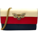 グッチ GUCCI クイーンマーガレットチェーンウォレット 476079 レッド/ネイビー/ホワイト レザー レディース ウォレットチェーン
