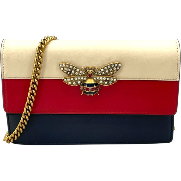 グッチ GUCCI クイーンマーガレットチェーンウォレット 476079 レッド/ネイビー/ホワイト レザー レディース ウォレットチェーン