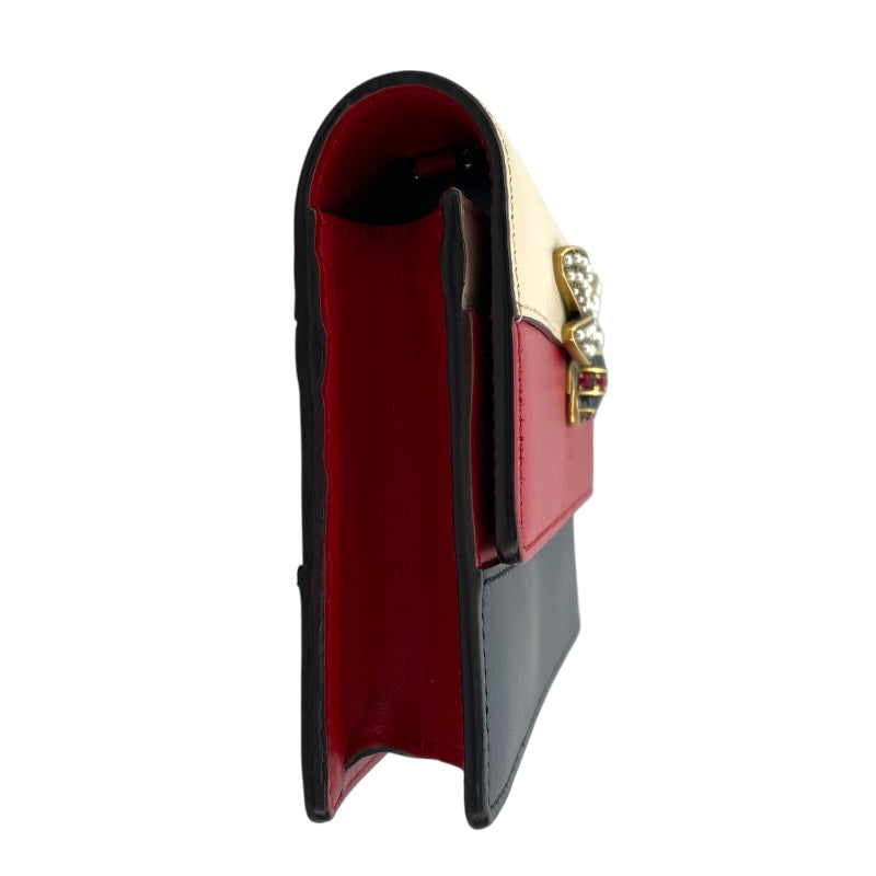グッチ GUCCI クイーンマーガレット チェーンウォレット 476079 レッド ネイビー ホワイト GD金具 レザー レディース ショルダーバッグ