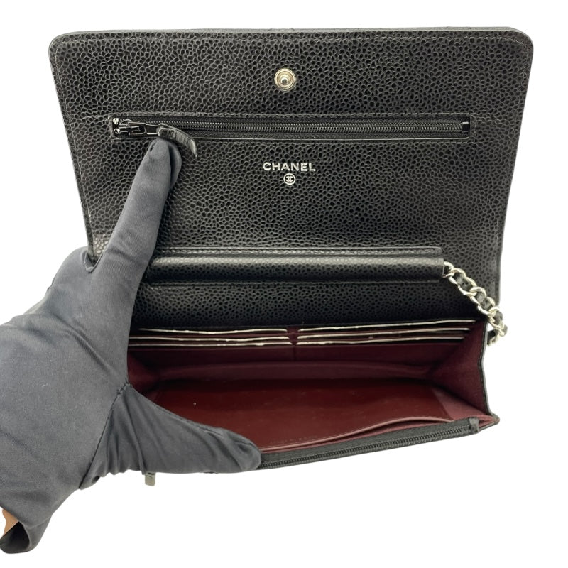 シャネル CHANEL マトラッセチェーンウォレット A33814 27番台 ブラック SV金具 キャビアスキン レディース ショルダーバッグ