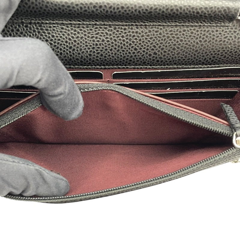 シャネル CHANEL マトラッセチェーンウォレット A33814 27番台 ブラック SV金具 キャビアスキン レディース ショルダーバッグ