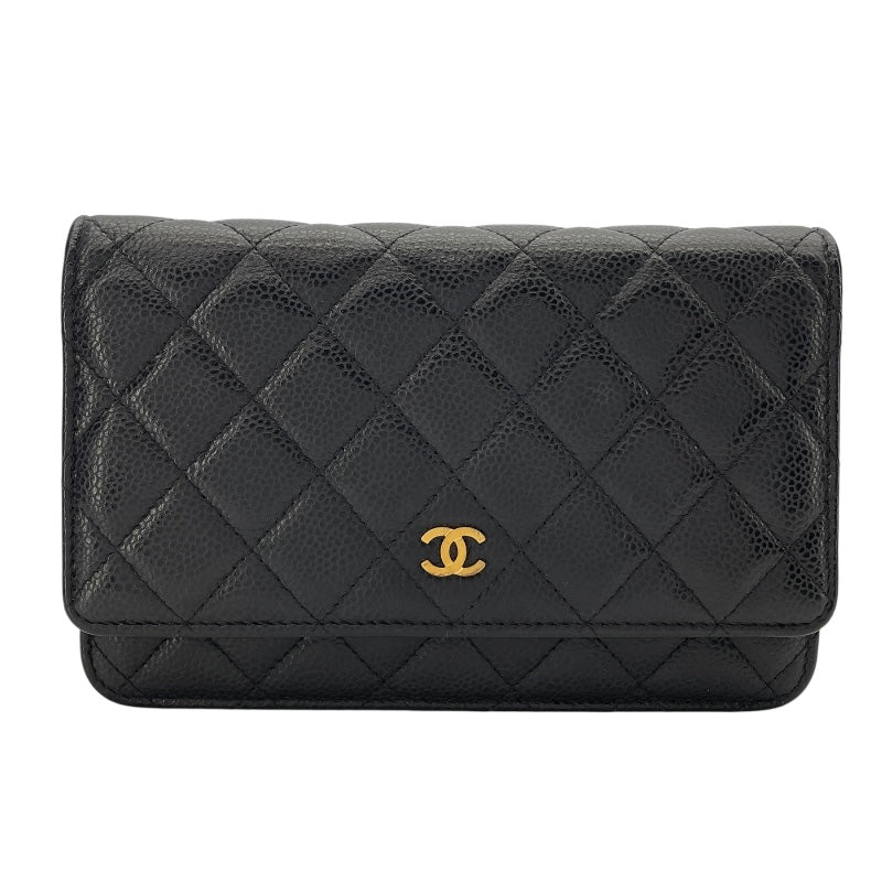シャネル CHANEL マトラッセチェーンウォレット AP0250 ブラック GD金具 キャビアスキン レディース ウォレットチェーン