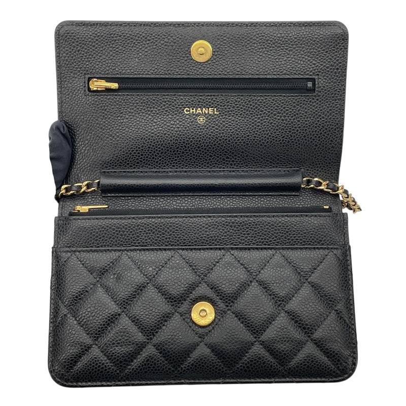 シャネル CHANEL マトラッセチェーンウォレット AP0250 ブラック GD金具 キャビアスキン レディース ウォレットチェーン