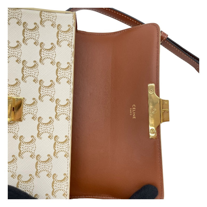 セリーヌ CELINE ショルダーバッグ クロード 194142 ホワイト GD金具 トリオンフキャンバス レディース ショルダーバッグ