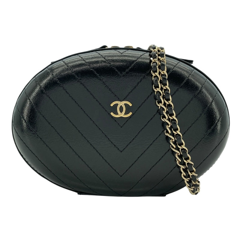 シャネル CHANEL Vステッチラウンドチェーンショルダーバッグ AS0204 27番台 ブラック GD金具 レザー レディース ショルダーバッグ