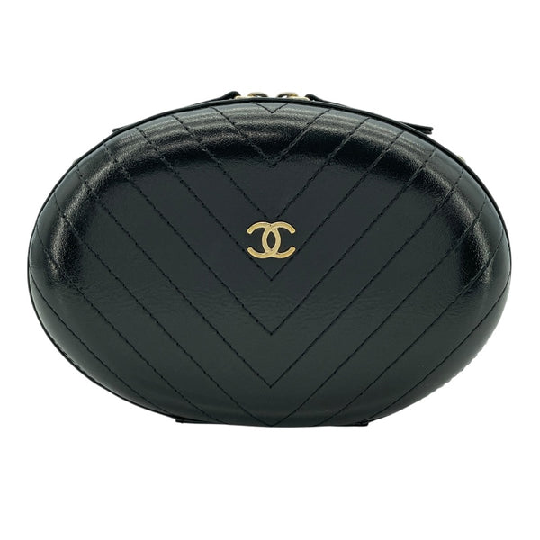 シャネル CHANEL Vステッチラウンドチェーンショルダーバッグ AS0204 27番台 ブラック GD金具 レザー レディース ショルダーバッグ