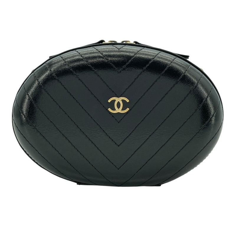 シャネル CHANEL Vステッチラウンドチェーンショルダーバッグ AS0204 27番台 ブラック GD金具 レザー レディース ショルダーバッグ