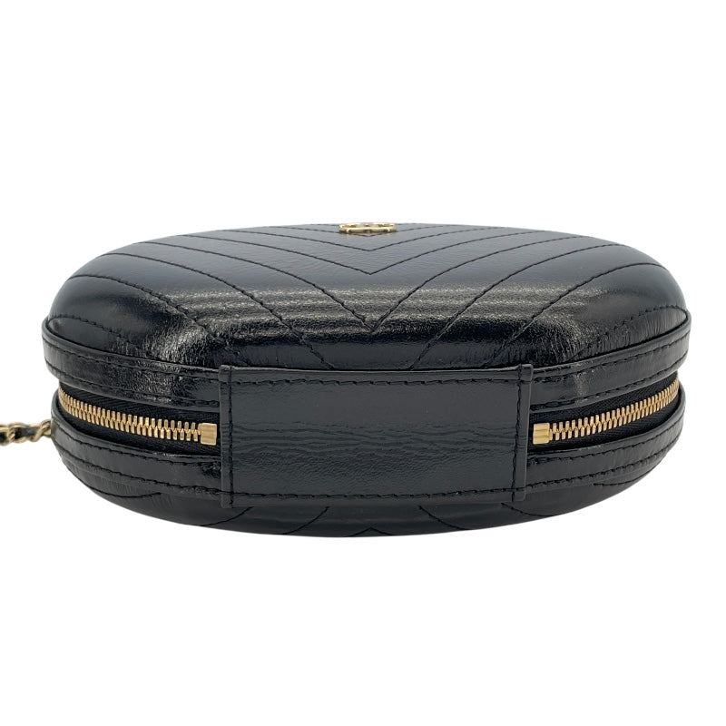 シャネル CHANEL Vステッチラウンドチェーンショルダーバッグ AS0204 27番台 ブラック GD金具 レザー レディース ショルダーバッグ