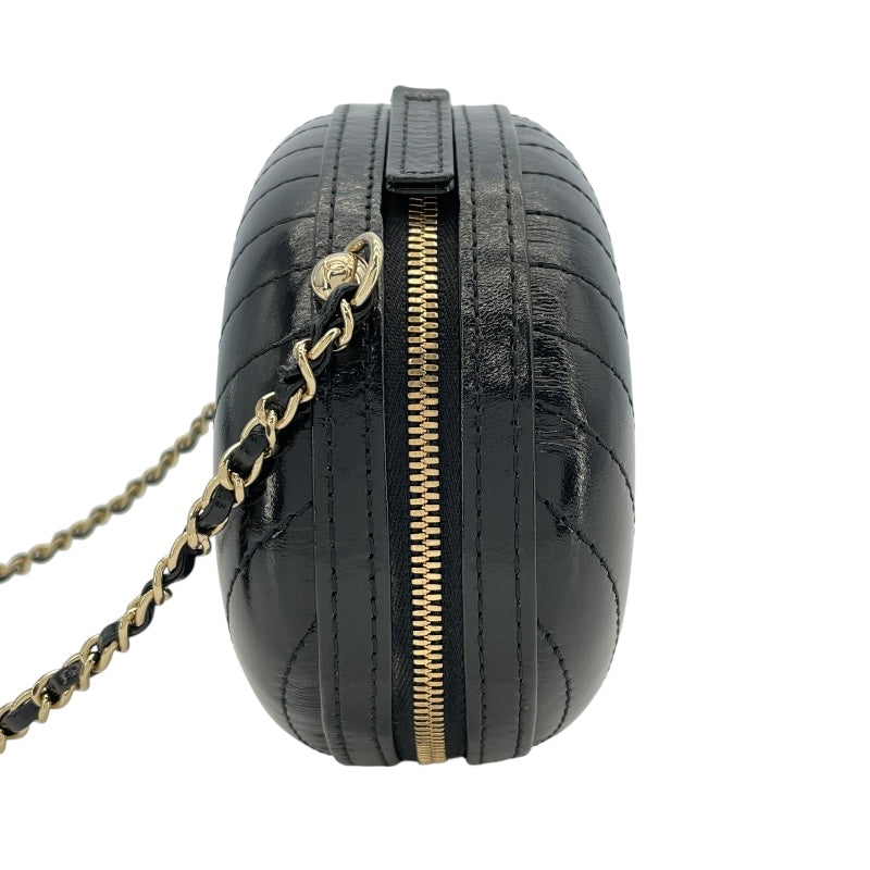 シャネル CHANEL Vステッチラウンドチェーンショルダーバッグ AS0204 27番台 ブラック GD金具 レザー レディース ショルダーバッグ