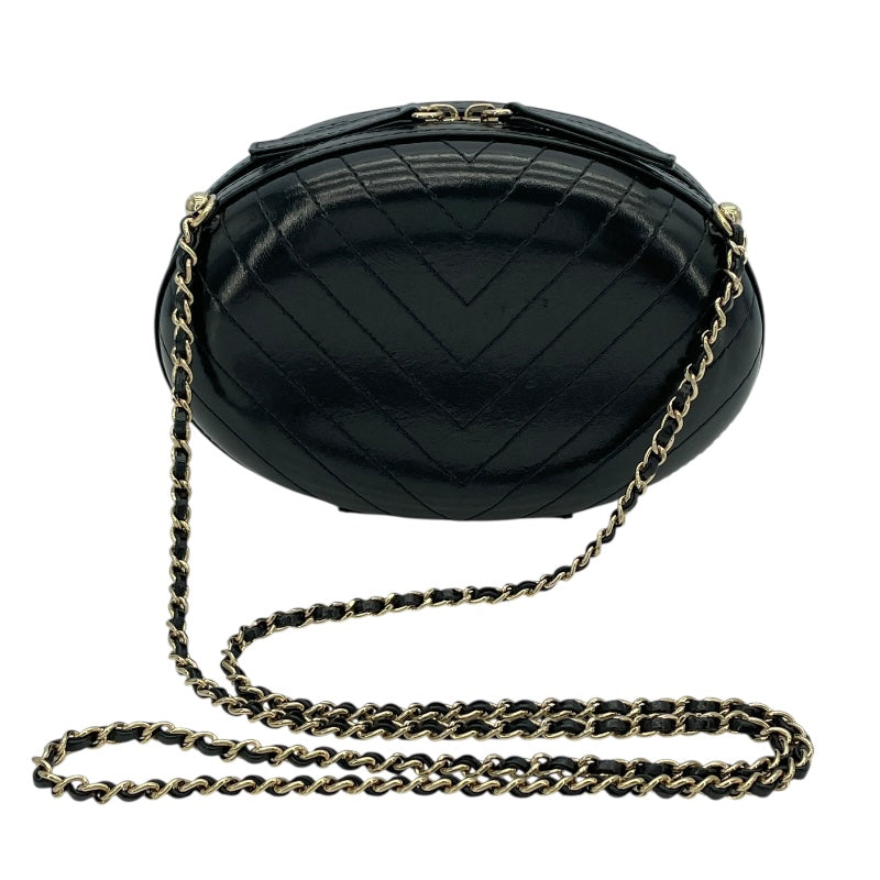 シャネル CHANEL Vステッチラウンドチェーンショルダーバッグ AS0204 27番台 ブラック GD金具 レザー レディース ショルダーバッグ