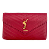 サンローラン SAINT LAURENT カサンドラチェーンウォレット 377828 レッド GD金具 グレインレザー レディース ウォレットチェーン