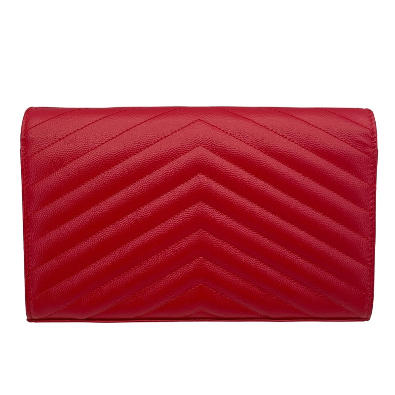 サンローラン SAINT LAURENT カサンドラチェーンウォレット 377828 レッド GD金具 グレインレザー レディース ウォレットチェーン