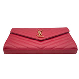 サンローラン SAINT LAURENT カサンドラチェーンウォレット 377828 レッド GD金具 グレインレザー レディース ウォレットチェーン