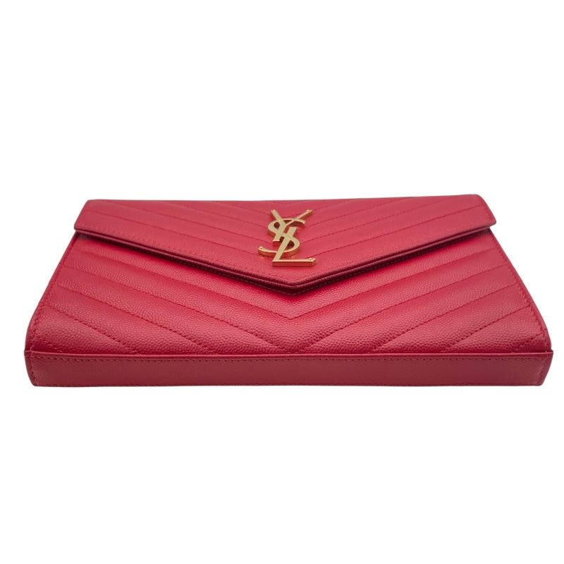 サンローラン SAINT LAURENT カサンドラチェーンウォレット 377828 レッド GD金具 グレインレザー レディース ウォレットチェーン