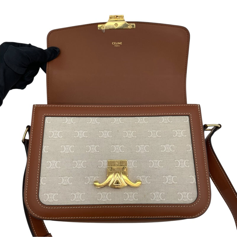セリーヌ CELINE クラシックトリオンフバッグ 191242 アイボリーxタン GD金具 キャンバス/カーフ レディース ショルダーバッグ