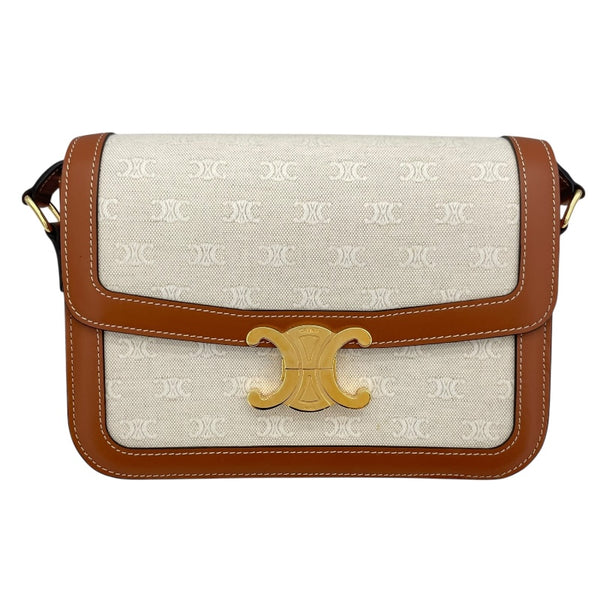 セリーヌ CELINE クラシックトリオンフバッグ 191242 アイボリーxタン GD金具 キャンバス/カーフ レディース ショルダーバッグ