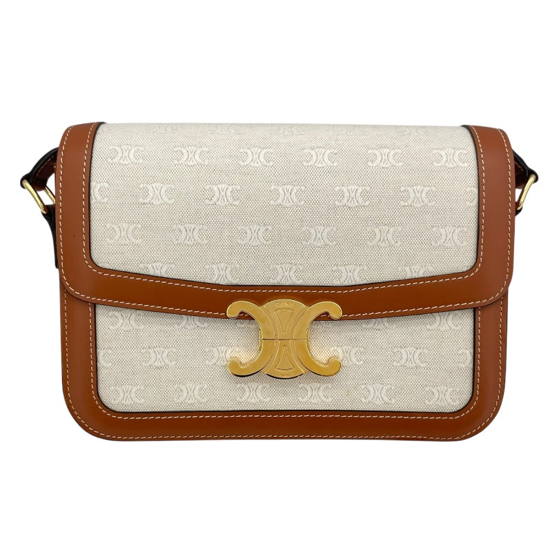セリーヌ CELINE クラシックトリオンフバッグ 191242 アイボリーxタン GD金具 キャンバス/カーフ レディース ショルダーバッグ