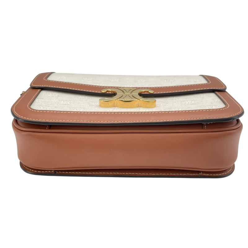 セリーヌ CELINE クラシックトリオンフバッグ 191242 アイボリーxタン GD金具 キャンバス/カーフ レディース ショルダーバッグ