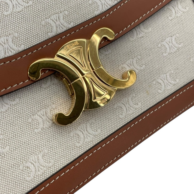 セリーヌ CELINE クラシックトリオンフバッグ 191242 アイボリーxタン GD金具 キャンバス/カーフ レディース ショルダーバッグ
