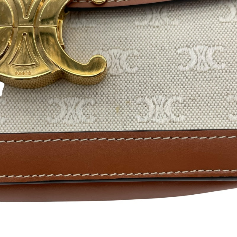 セリーヌ CELINE クラシックトリオンフバッグ 191242 アイボリーxタン GD金具 キャンバス/カーフ レディース ショルダーバッグ