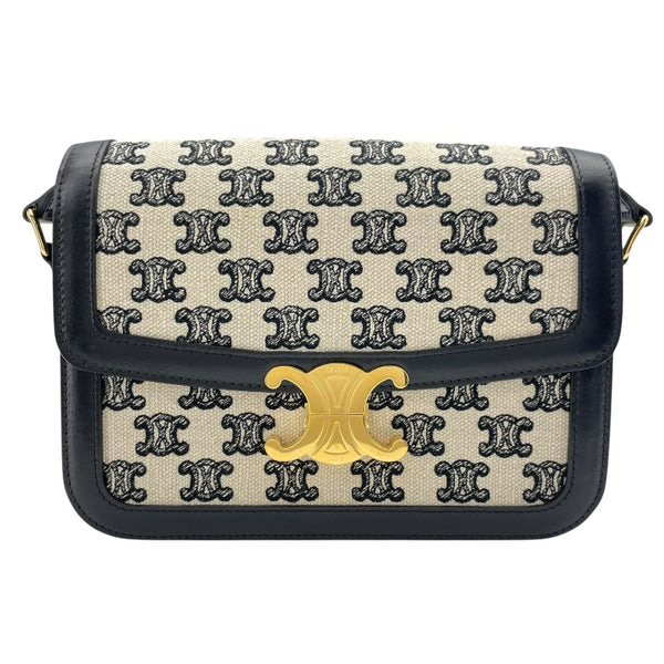 セリーヌ CELINE ティーントリオンフ バッグ 188882DBA.38NO アイボリーxブラック GD金具 キャンバス/レザー レディース ショルダーバッグ